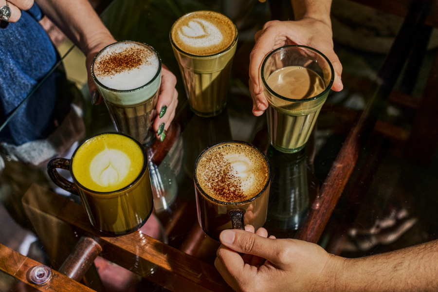 Hot drink selection at Dishoom including chai latte and chocolate chai