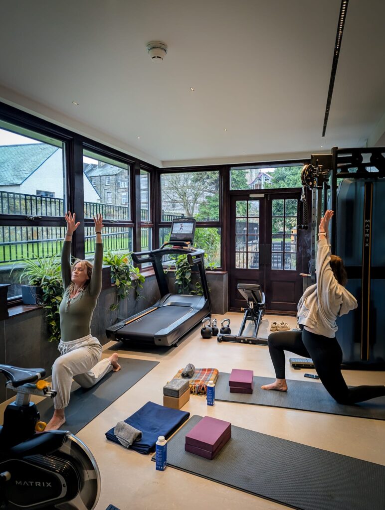 Private yoga session in the fitness studio at Seaton House St Andrews.