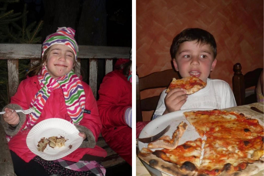 Yaya and Valentino when they were younger enjoying italian food